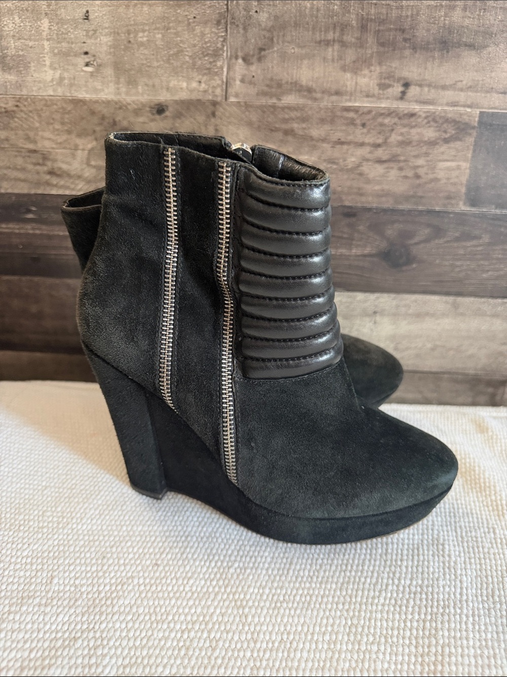 The Kooples suede and leather quilted zip ankle booties